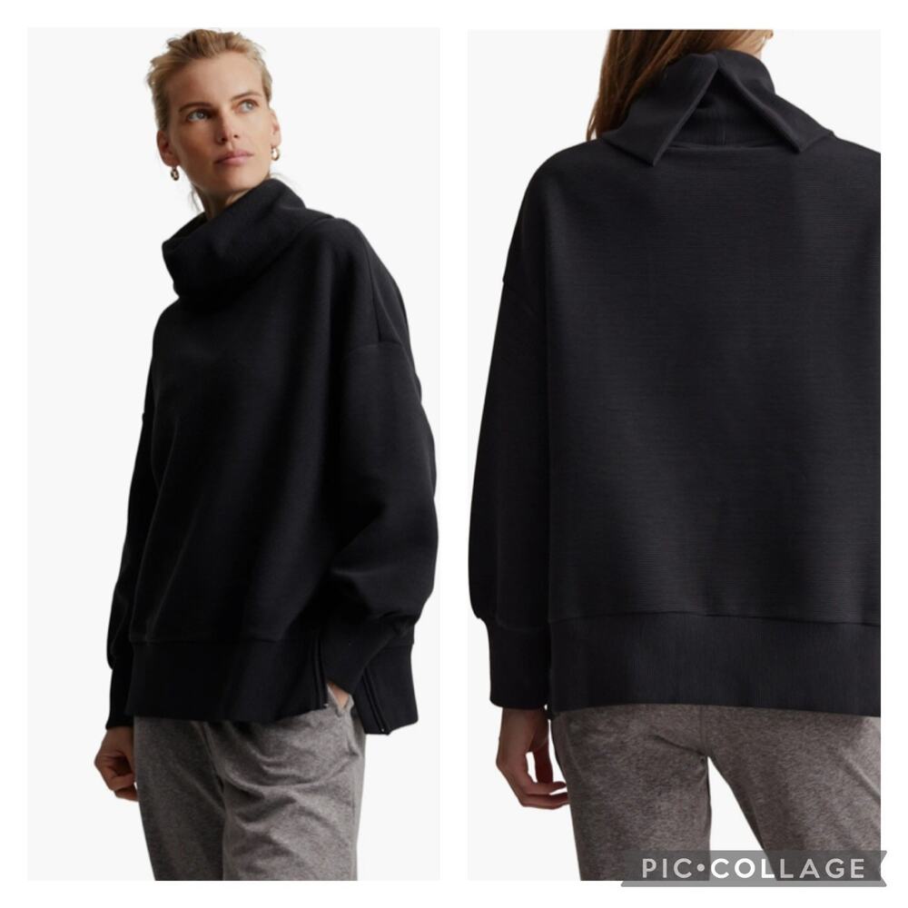 Varley Black Milton Cowl Neck Sweatshirt Side Zippers Size XS